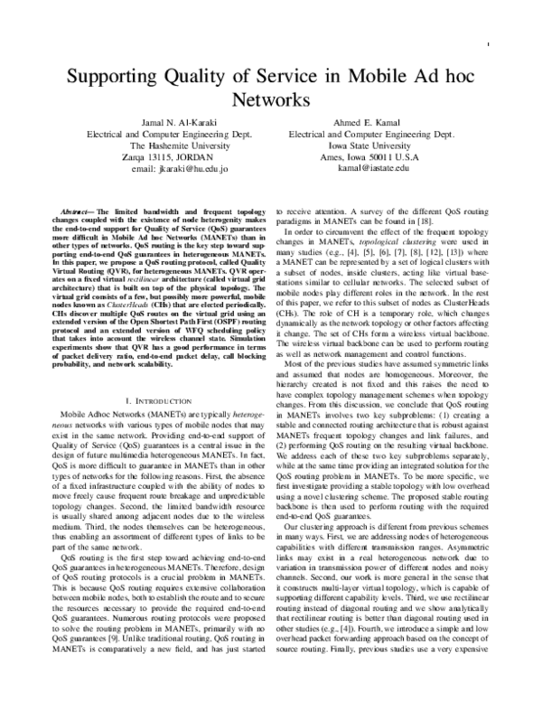 (PDF) Supporting quality of service in mobile Ad hoc networks