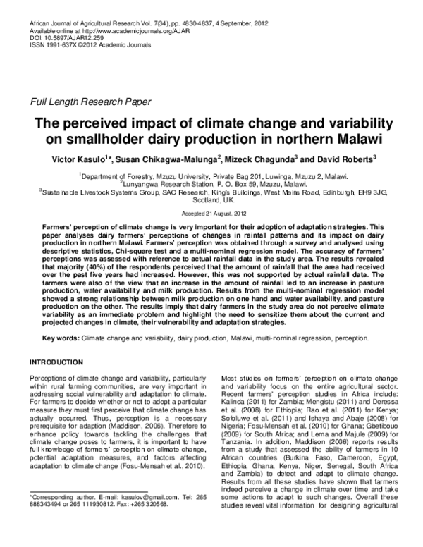 (PDF) The perceived impact of climate change and variability on ...