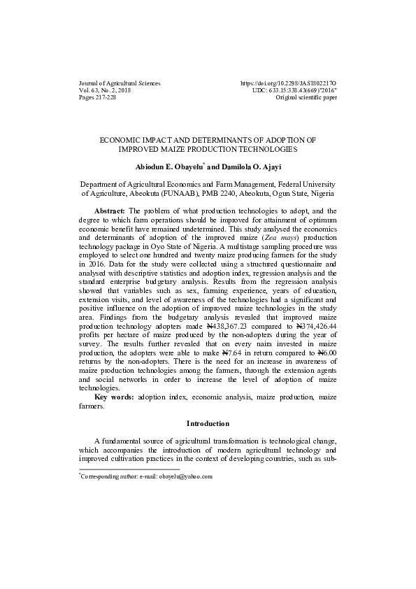 (PDF) Economic impact and determinants of adoption of improved maize ...