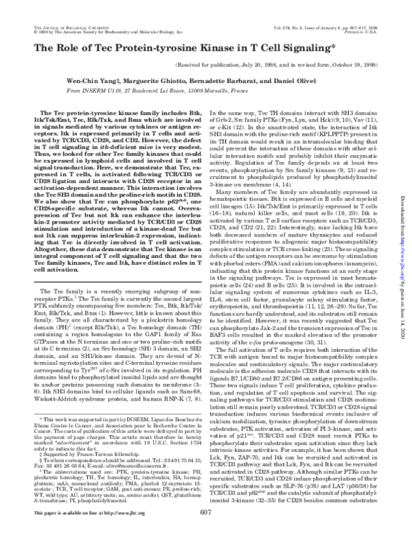 (PDF) The Role of Tec Protein-tyrosine Kinase in T Cell Signaling ...