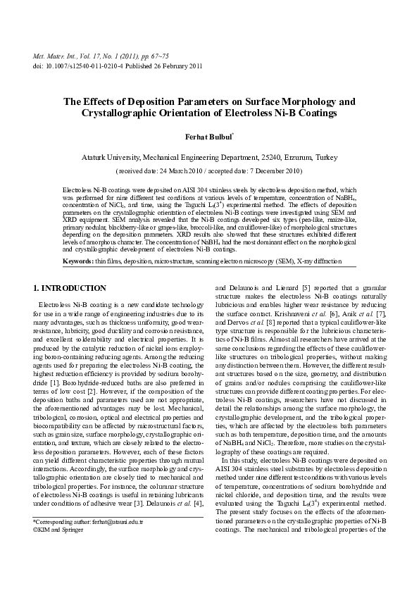 (PDF) The effects of deposition parameters on surface morphology and ...