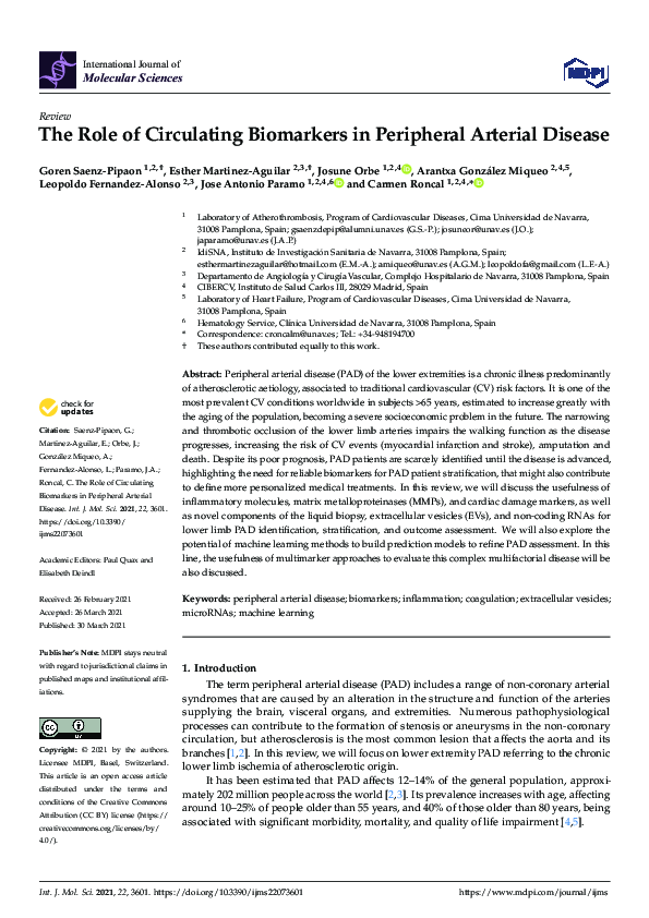 (PDF) The Role of Circulating Biomarkers in Peripheral Arterial Disease