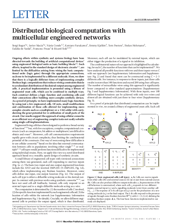 (PDF) Distributed biological computation with multicellular engineered ...