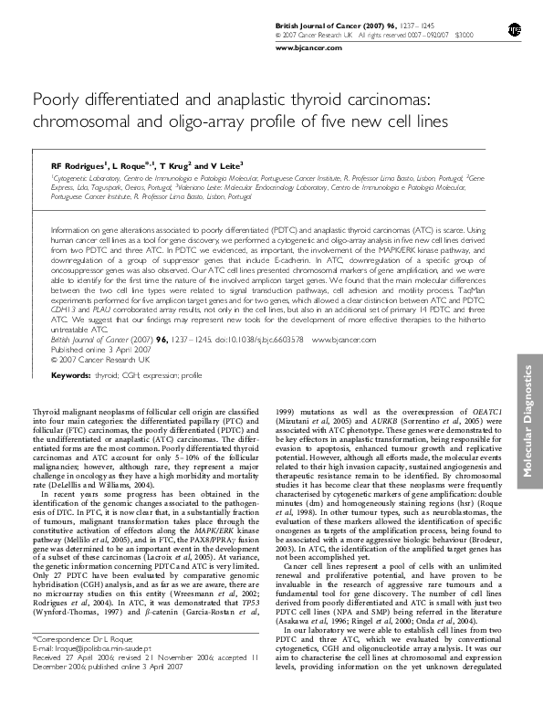 (PDF) Poorly differentiated and anaplastic thyroid carcinomas ...
