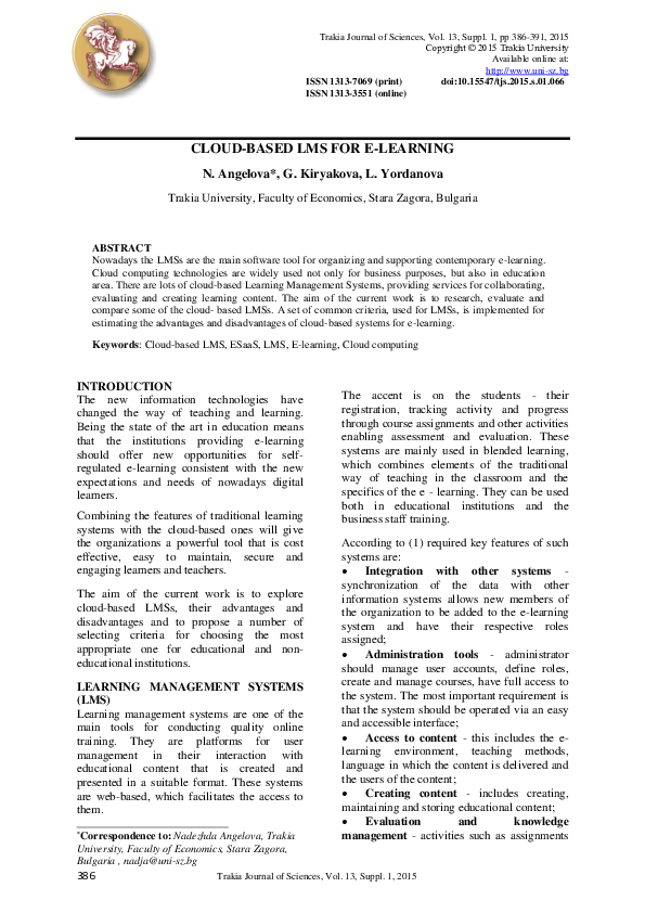 Pdf Cloud Based Lms For E Learning