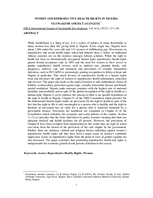 (PDF) Women and Reproductive Health Rights in Nigeria