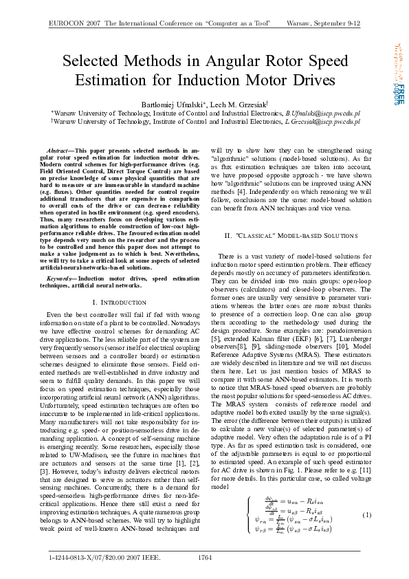 (PDF) Selected Methods in Angular Rotor Speed Estimation for Induction ...