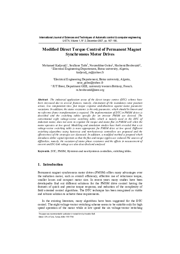 (PDF) Modified Direct Torque Control of Permanent Magnet Synchronous ...