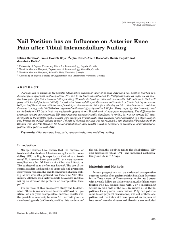 (PDF) Nail position has an influence on anterior knee pain after tibial ...