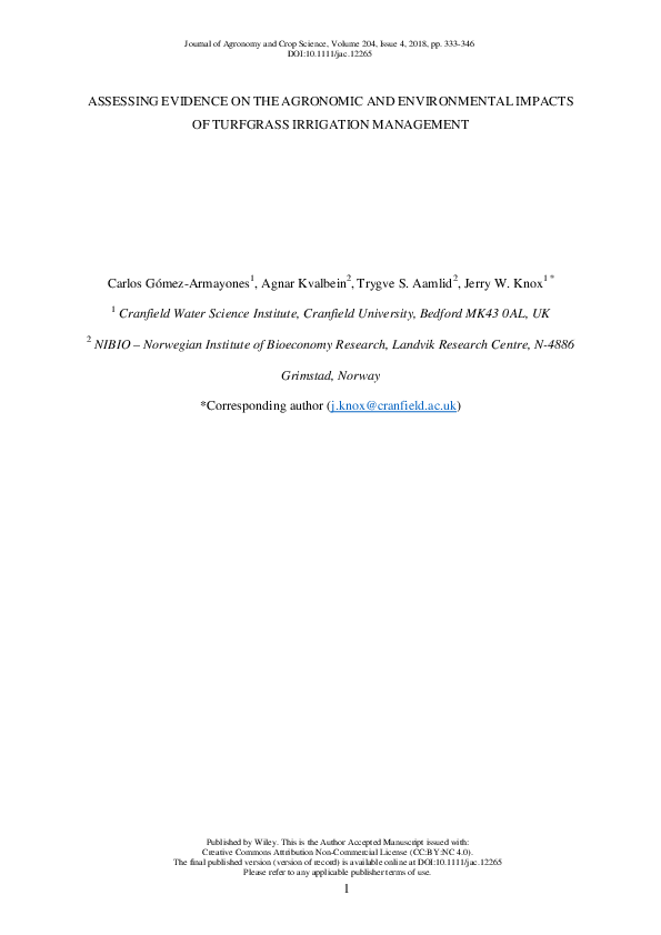 (PDF) Assessing evidence on the agronomic and environmental impacts of ...