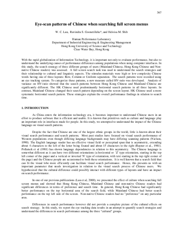 (PDF) Eye-scan patterns of Chinese when searching full screen menus