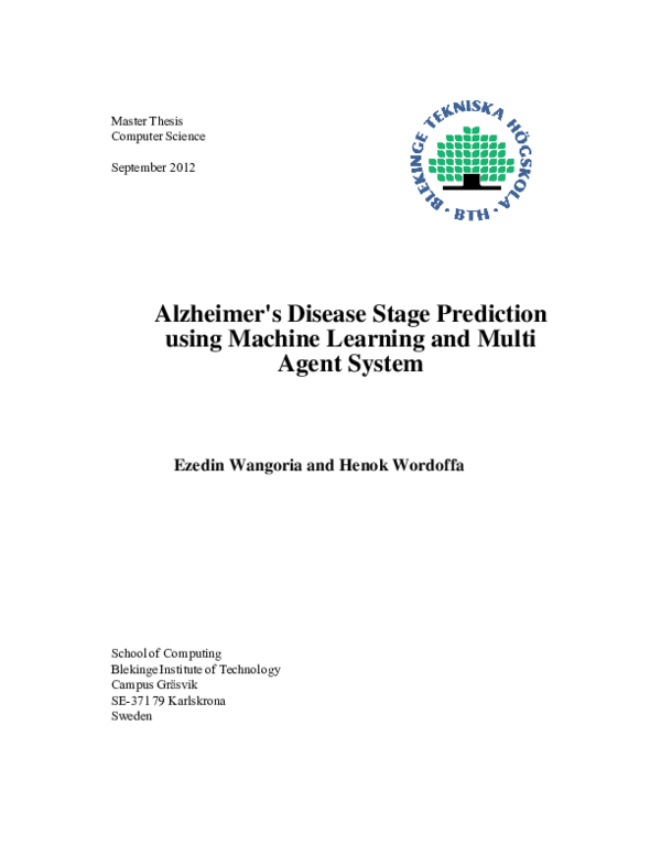 (PDF) Alzheimer's Disease Stage Prediction using Machine Learning and ...