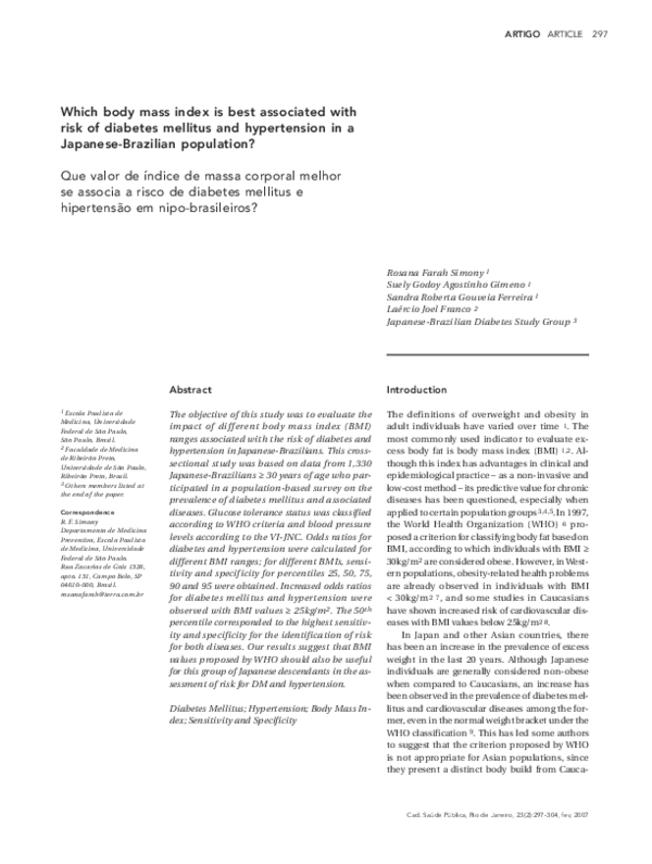 (PDF) Which body mass index is best associated with risk of diabetes ...