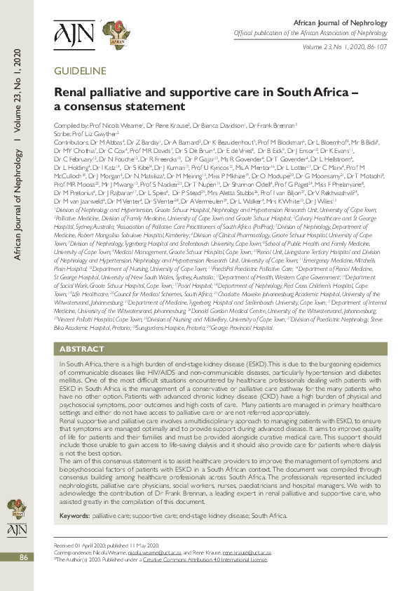 (PDF) Renal palliative and supportive care in South Africa – a ...