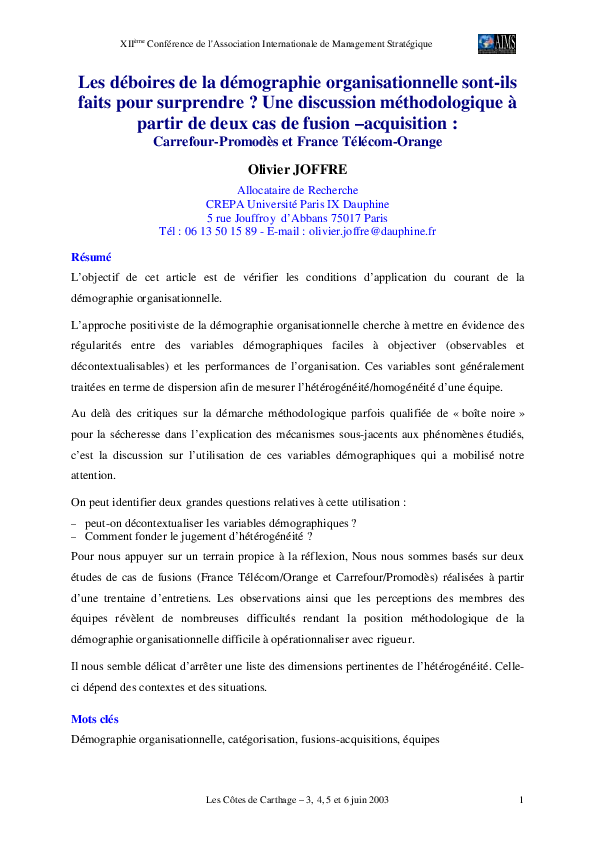 (PDF) Les déboires de la démographie organisationnelle sont-ils faits ...