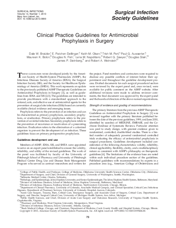 (PDF) Clinical practice guidelines for antimicrobial prophylaxis in surgery