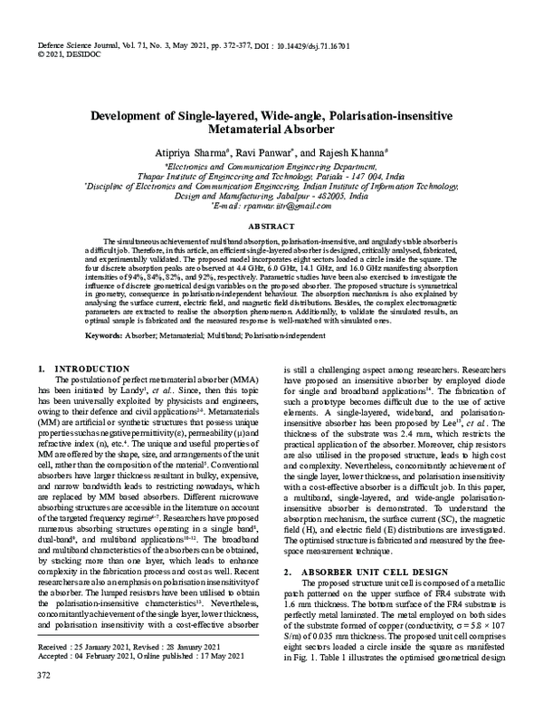 (PDF) Development of Single layered, Wide angle, Polarization ...