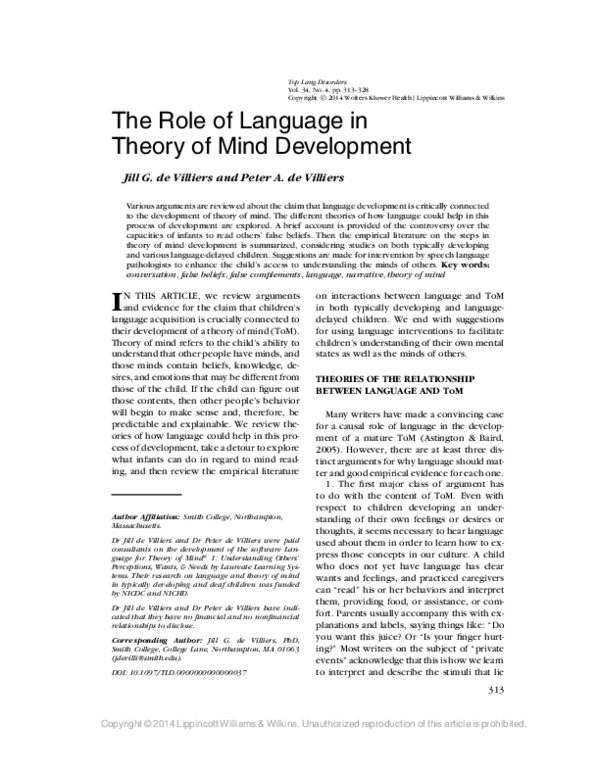 (PDF) The Role of Language in Theory of Mind Development