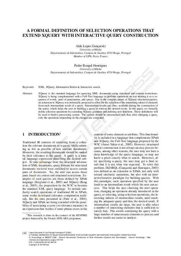 (PDF) A formal definition of selection operations that extend xquery ...