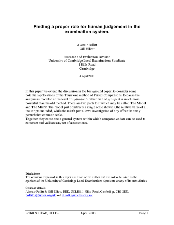 (PDF) Finding a proper role for human judgement in the examination system