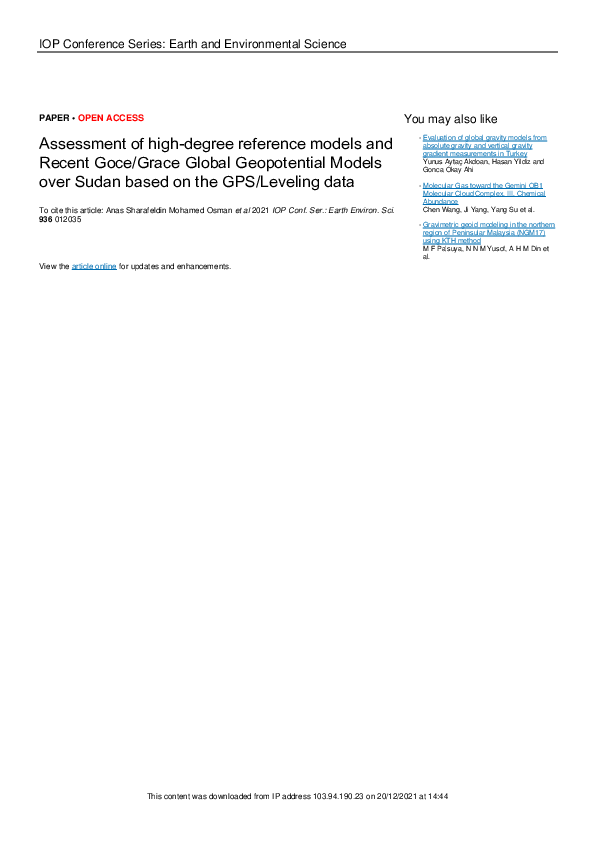 (PDF) Assessment of high-degree reference models and Recent Goce/Grace ...