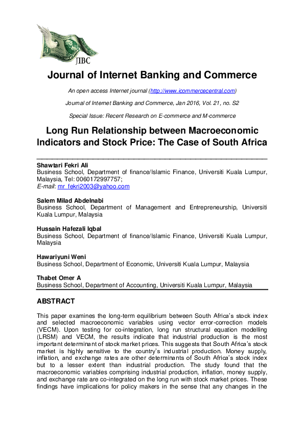 (PDF) Long Run Relationship between Macroeconomic Indicators and Stock ...