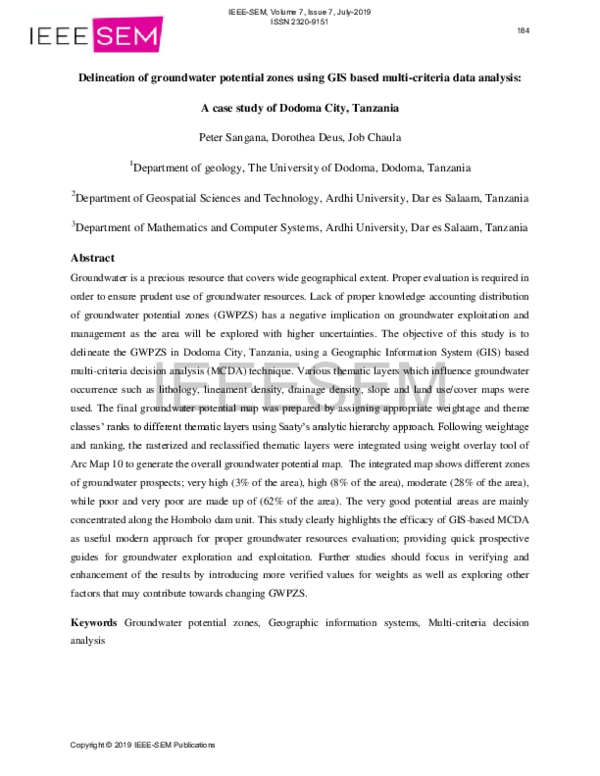 (PDF) Delineation of groundwater potential zones using GIS based multi ...