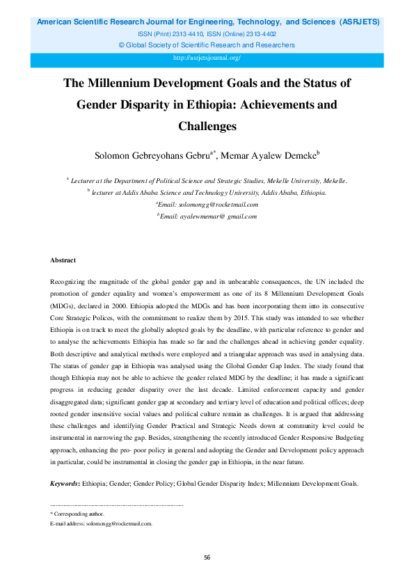 (PDF) The millennium development goals and the status of gender