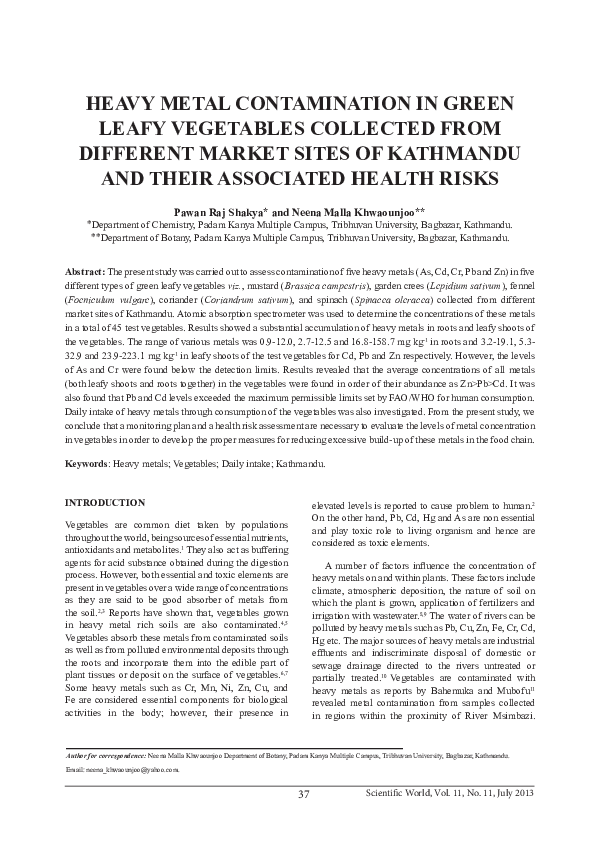 (PDF) Heavy Metal Contamination in Green Leafy Vegetables Collected ...