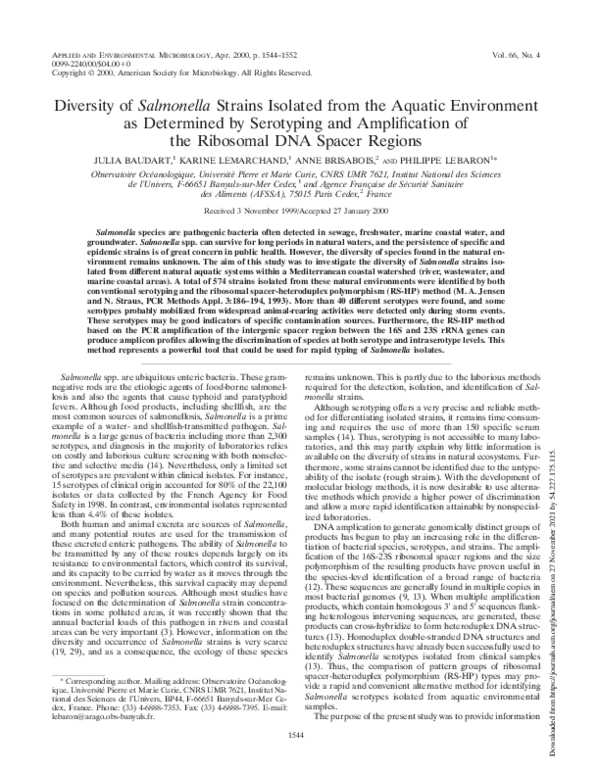(PDF) Diversity of Salmonella strains isolated from the aquatic ...