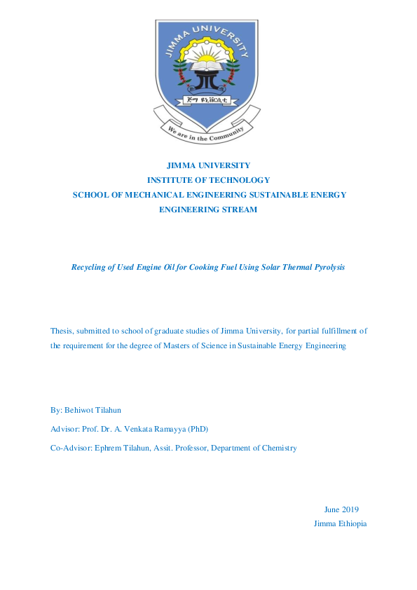 (PDF) Recycling of Used Engine Oil for Cooking Fuel Using Solar Thermal ...