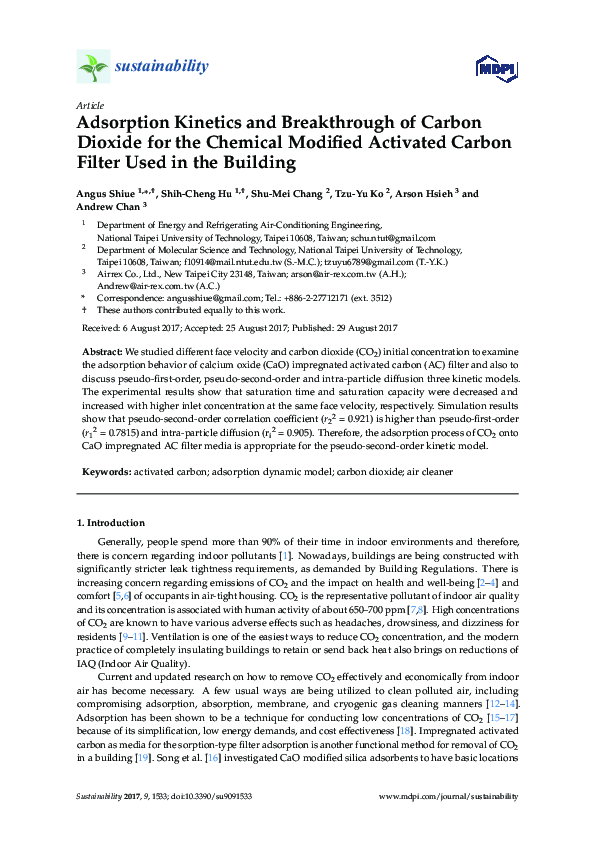 (PDF) Adsorption Kinetics and Breakthrough of Carbon Dioxide for the ...