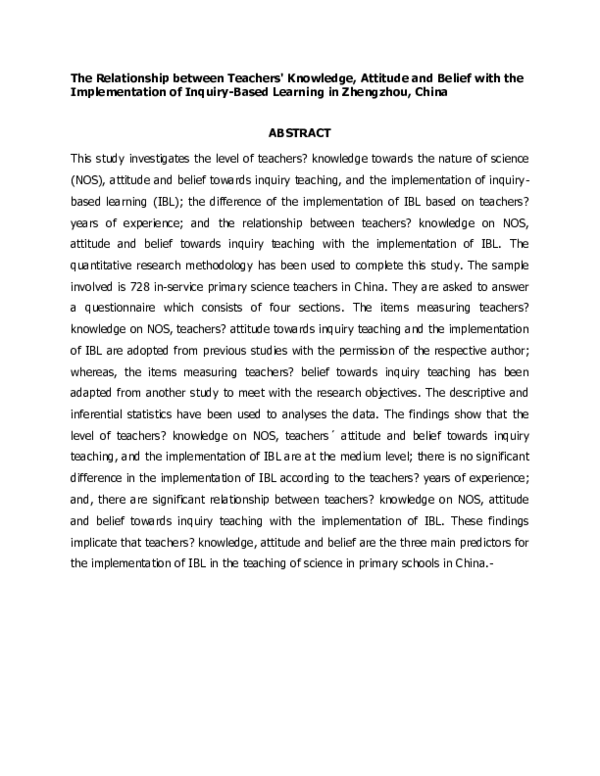 (PDF) The Relationship between Teachers’ Knowledge, Attitude and Belief ...