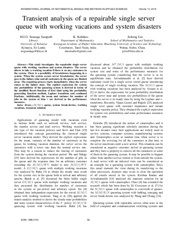 (PDF) Transient Analysis of a Repairable Single Server Queue with ...