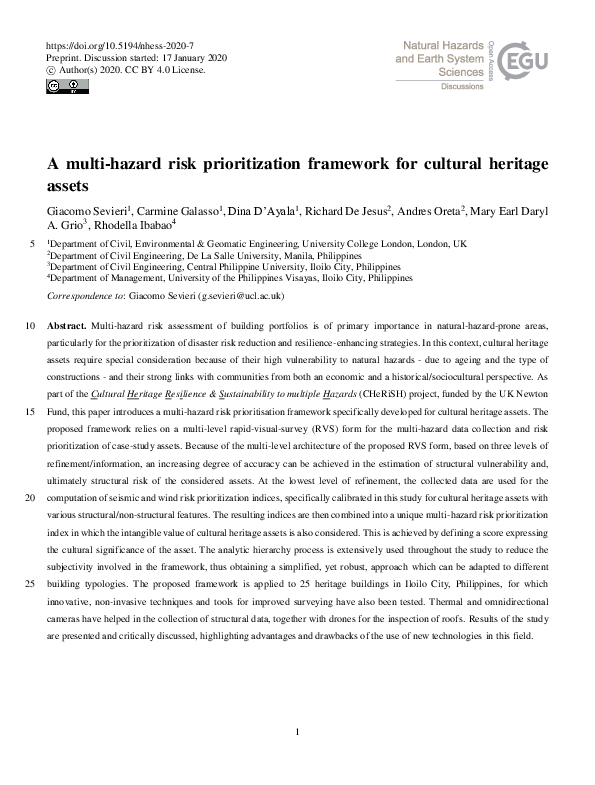 (PDF) A multi-hazard risk prioritization framework for cultural ...