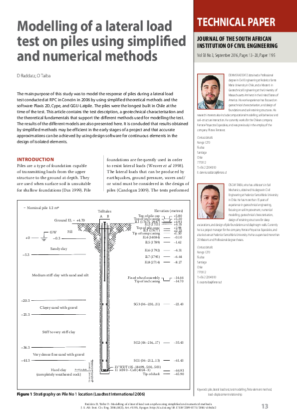 (PDF) Modelling of a lateral load test on piles using simplified and ...