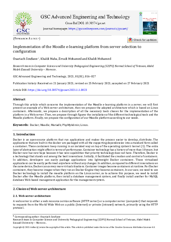 (PDF) Implementation of the Moodle e-learning platform from server ...
