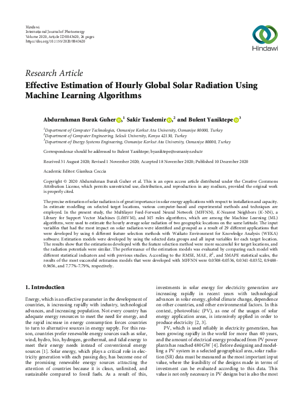 (PDF) Effective Estimation of Hourly Global Solar Radiation Using ...