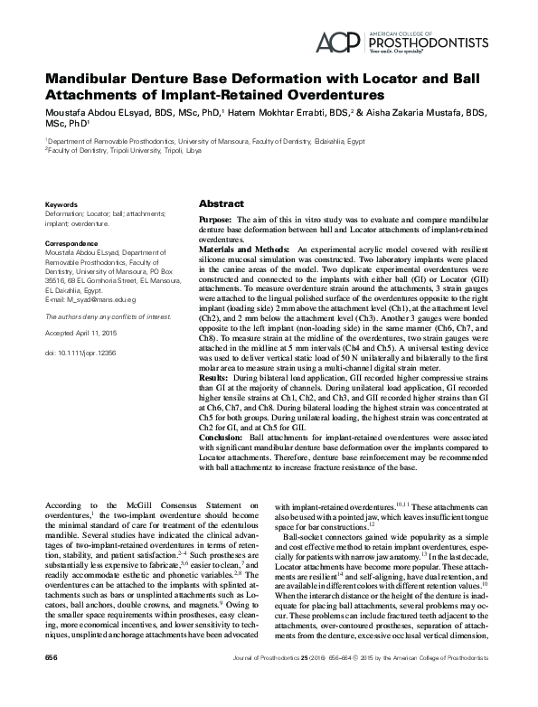 (PDF) Mandibular Denture Base Deformation with Locator and Ball
