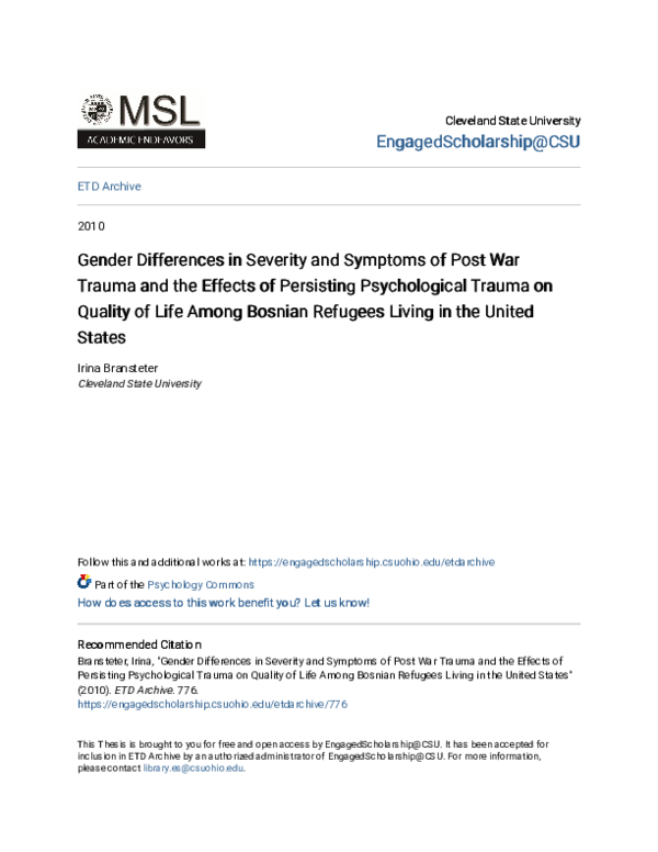 (PDF) Gender Differences in Severity and Symptoms of Post War Trauma ...
