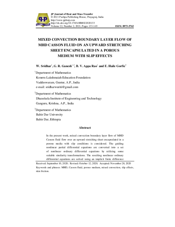 (PDF) Mixed Convection Boundary Layer Flow of MHD Casson Fluid on an ...