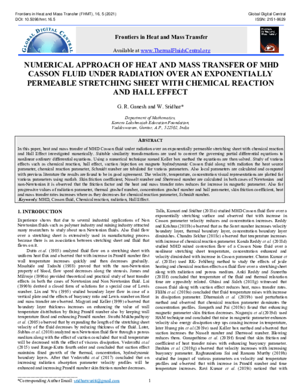 (PDF) Numerical Approach of Heat and Mass Transfer of MHD Casson Fluid ...
