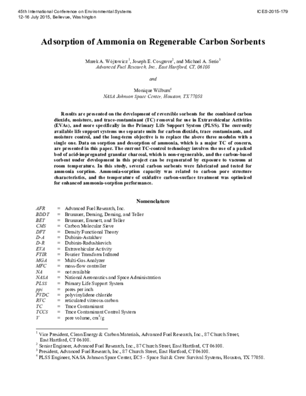 (PDF) Adsorption of Ammonia on Regenerable Carbon Sorbents