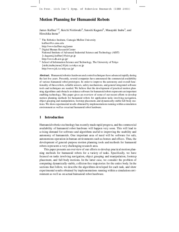 (PDF) Motion planning for humanoid robots
