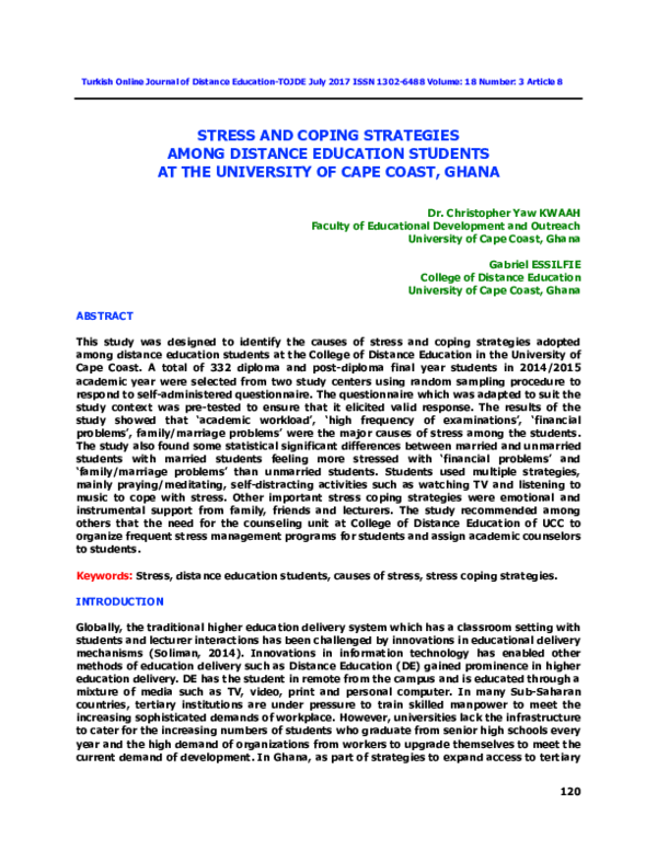 (PDF) Stress and Coping Strategies among Distance Education Students at ...
