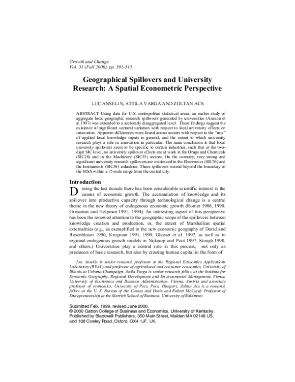 (PDF) Geographical Spillovers and University Research: A Spatial ...