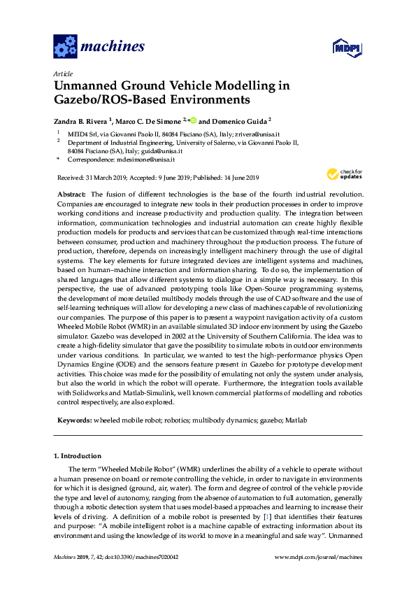 (PDF) Unmanned Ground Vehicle Modelling in Gazebo/ROSBased