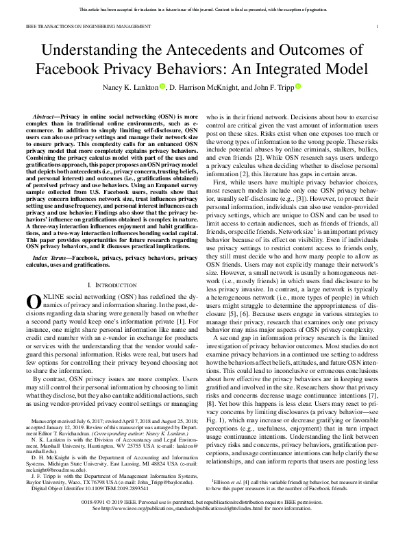 (PDF) Understanding the Antecedents and Outcomes of Facebook Privacy ...