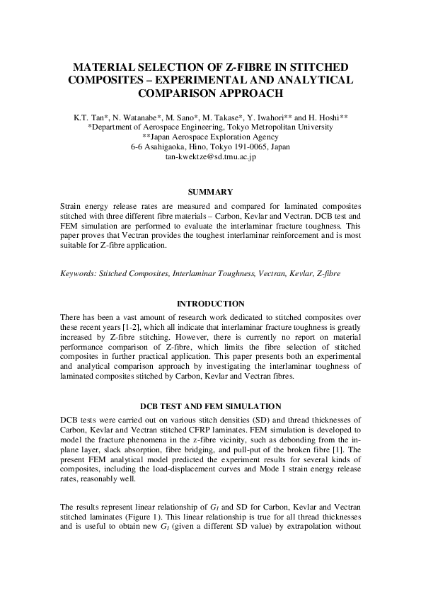 (PDF) Material selection of z-fibre in stitched composites ...