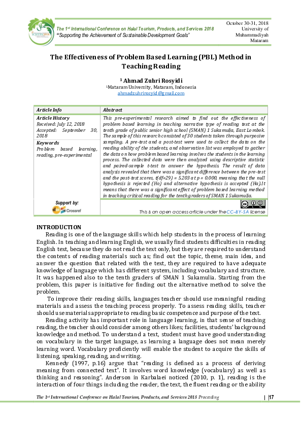 (PDF) The Effectiveness of Problem Based Learning (PBL) Method in ...